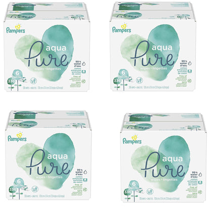 Pampers Baby Wipes Aqua Pure, 99% water - based wipes, Hypoallergenic and Unscented Baby Wipes, 672 Wipes Total (12 Flip - Top Packs) - 7DAY'S