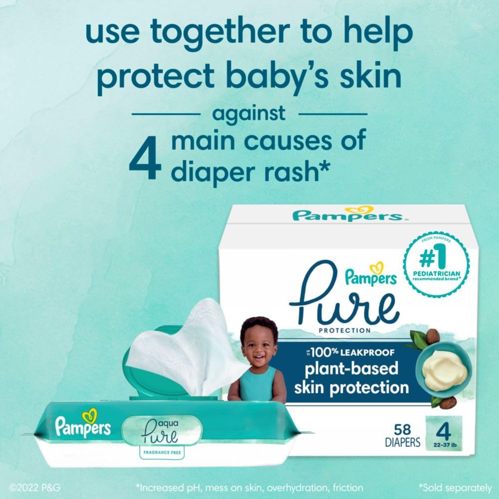 Pampers Baby Wipes Aqua Pure, 99% water - based wipes, Hypoallergenic and Unscented Baby Wipes, 672 Wipes Total (12 Flip - Top Packs) - 7DAY'S