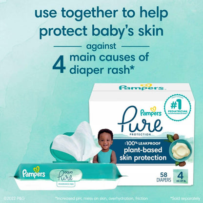 Pampers Baby Wipes Aqua Pure, 99% water - based wipes, Hypoallergenic and Unscented Baby Wipes, 672 Wipes Total (12 Flip - Top Packs) - 7DAY'S