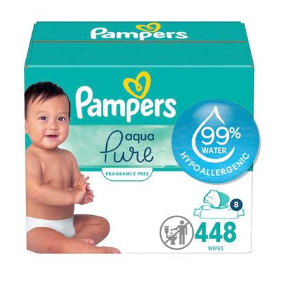 Pampers Baby Wipes Aqua Pure, 99% water - based wipes, Hypoallergenic and Unscented Baby Wipes, 672 Wipes Total (12 Flip - Top Packs) - 7DAY'S
