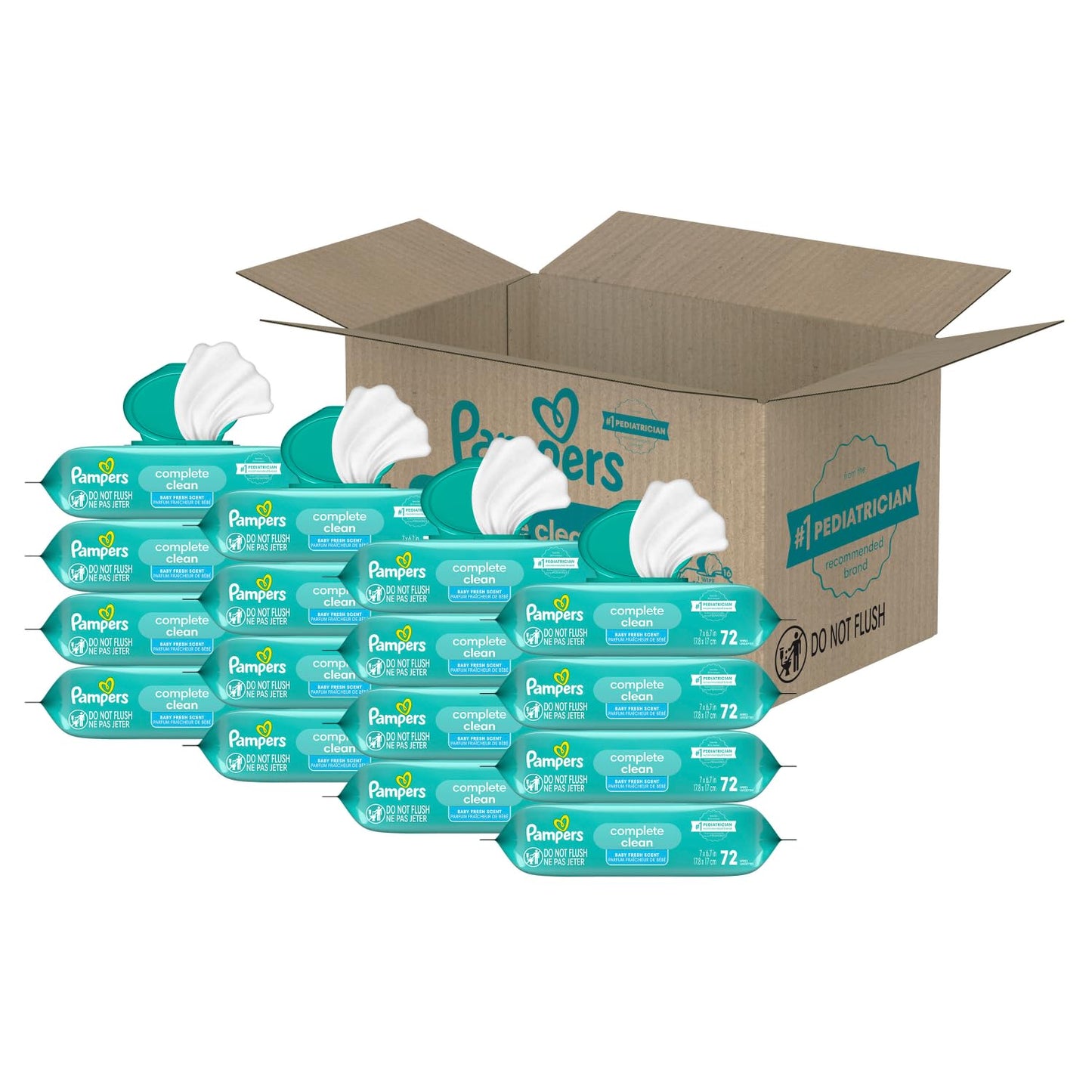 Pampers Baby Wipes, Complete Clean Baby Fresh Scented Wipe, Gently Cleans Head to Toe, 72 Total (1 Flip - Top Packs) - 7DAY'S