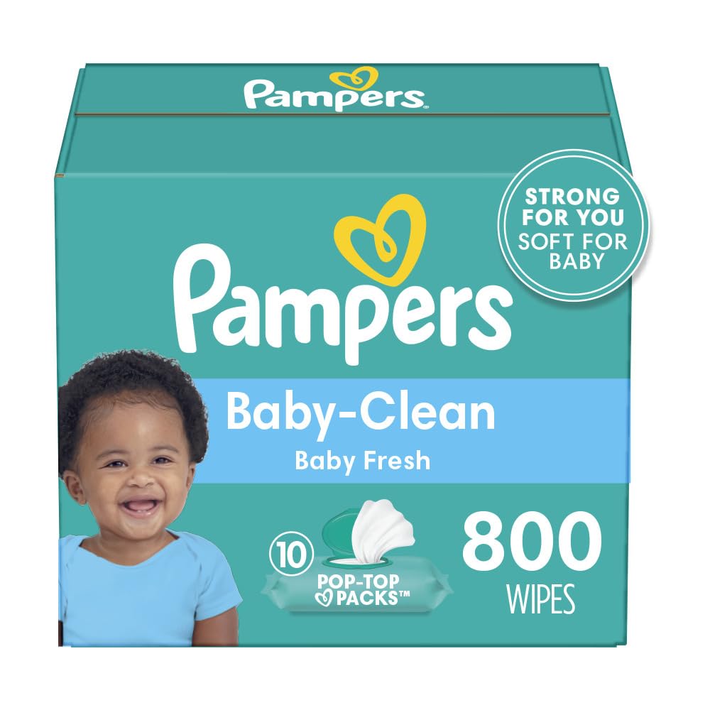 Pampers Baby Wipes, Complete Clean Baby Fresh Scented Wipe, Gently Cleans Head to Toe, 72 Total (1 Flip - Top Packs) - 7DAY'S