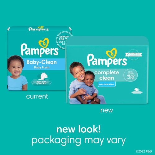 Pampers Baby Wipes, Complete Clean Baby Fresh Scented Wipe, Gently Cleans Head to Toe, 72 Total (1 Flip - Top Packs) - 7DAY'S
