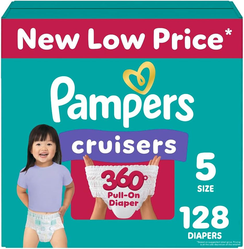 Pampers Diapers - Cruisers 360 - Size 5, 128 Count, Babyproof up to 100% Leakproof Pull - On Diaper - 7DAY'S