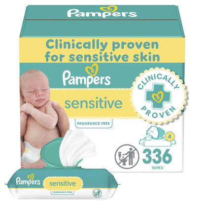 Pampers Sensitive Baby Wipes, Water Based, Hypoallergenic and Unscented, 8 Flip - Top Packs, 4 Refill Packs (1008 Wipes Total) - 7DAY'S