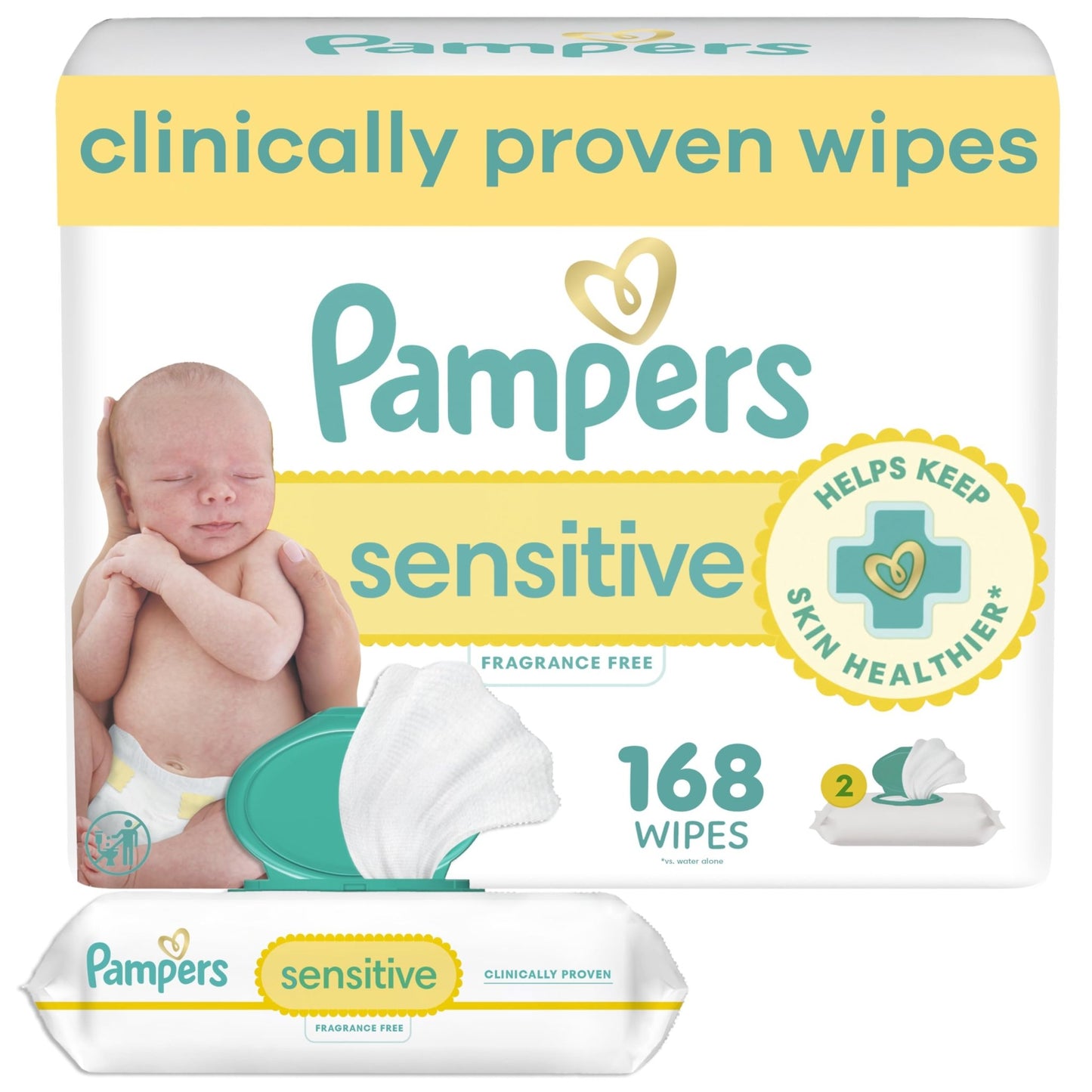 Pampers Sensitive Baby Wipes, Water Based, Hypoallergenic and Unscented, 8 Flip - Top Packs, 4 Refill Packs (1008 Wipes Total) - 7DAY'S