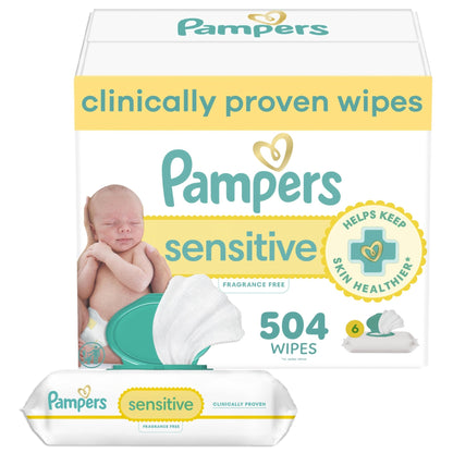 Pampers Sensitive Baby Wipes, Water Based, Hypoallergenic and Unscented, 8 Flip - Top Packs, 4 Refill Packs (1008 Wipes Total) - 7DAY'S
