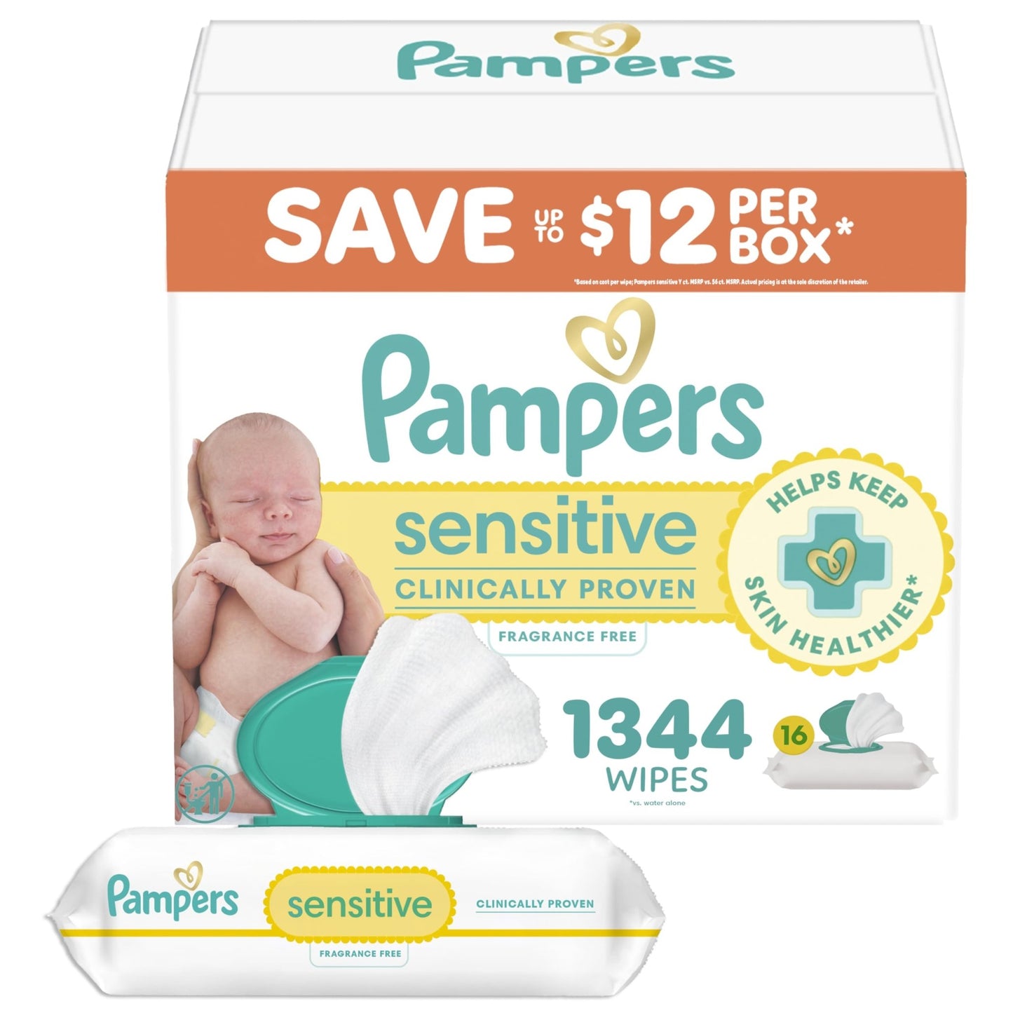 Pampers Sensitive Baby Wipes, Water Based, Hypoallergenic and Unscented, 8 Flip - Top Packs, 4 Refill Packs (1008 Wipes Total) - 7DAY'S