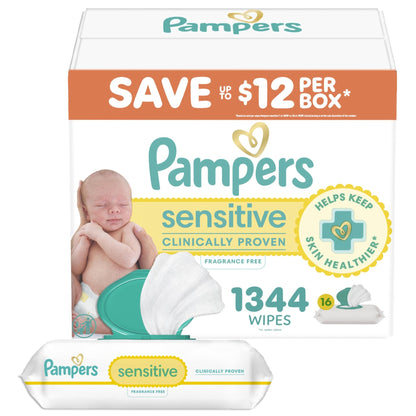 Pampers Sensitive Baby Wipes, Water Based, Hypoallergenic and Unscented, 8 Flip - Top Packs, 4 Refill Packs (1008 Wipes Total) - 7DAY'S