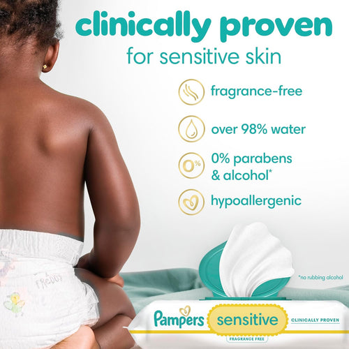 Pampers Sensitive Baby Wipes, Water Based, Hypoallergenic and Unscented, 8 Flip - Top Packs, 4 Refill Packs (1008 Wipes Total) - 7DAY'S
