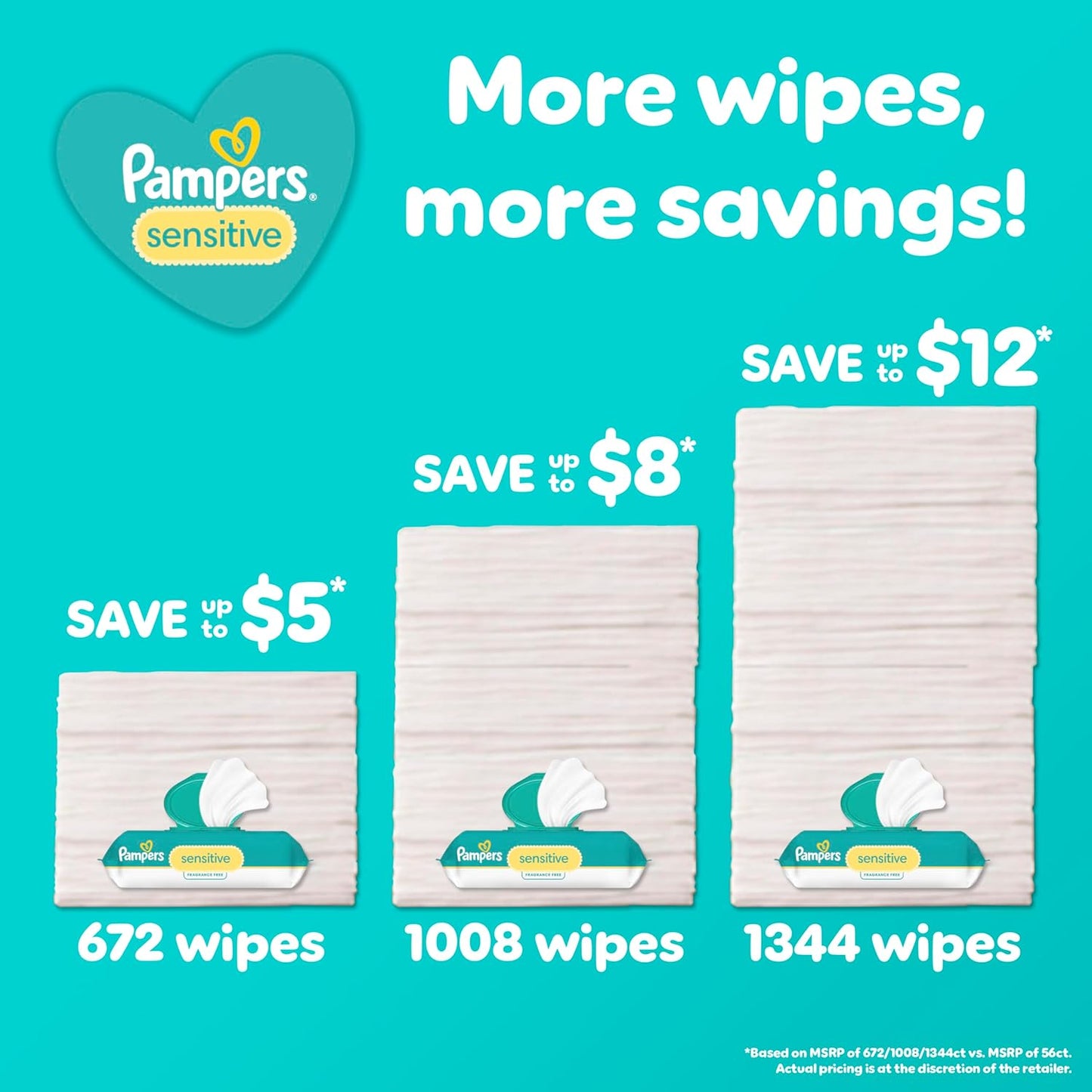 Pampers Sensitive Baby Wipes, Water Based, Hypoallergenic and Unscented, 8 Flip - Top Packs, 4 Refill Packs (1008 Wipes Total) - 7DAY'S