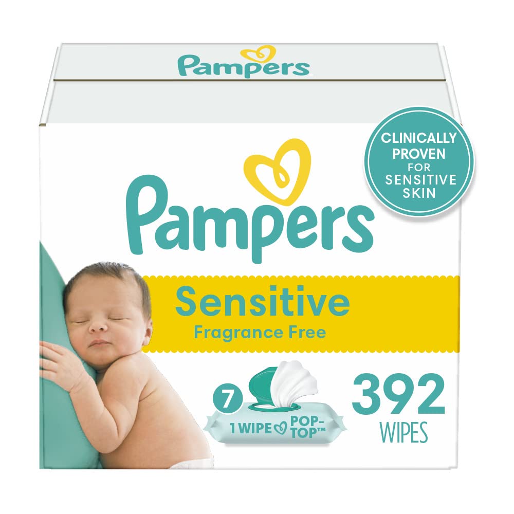 Pampers Sensitive Baby Wipes, Water Based, Hypoallergenic and Unscented, 8 Flip - Top Packs, 4 Refill Packs (1008 Wipes Total) - 7DAY'S
