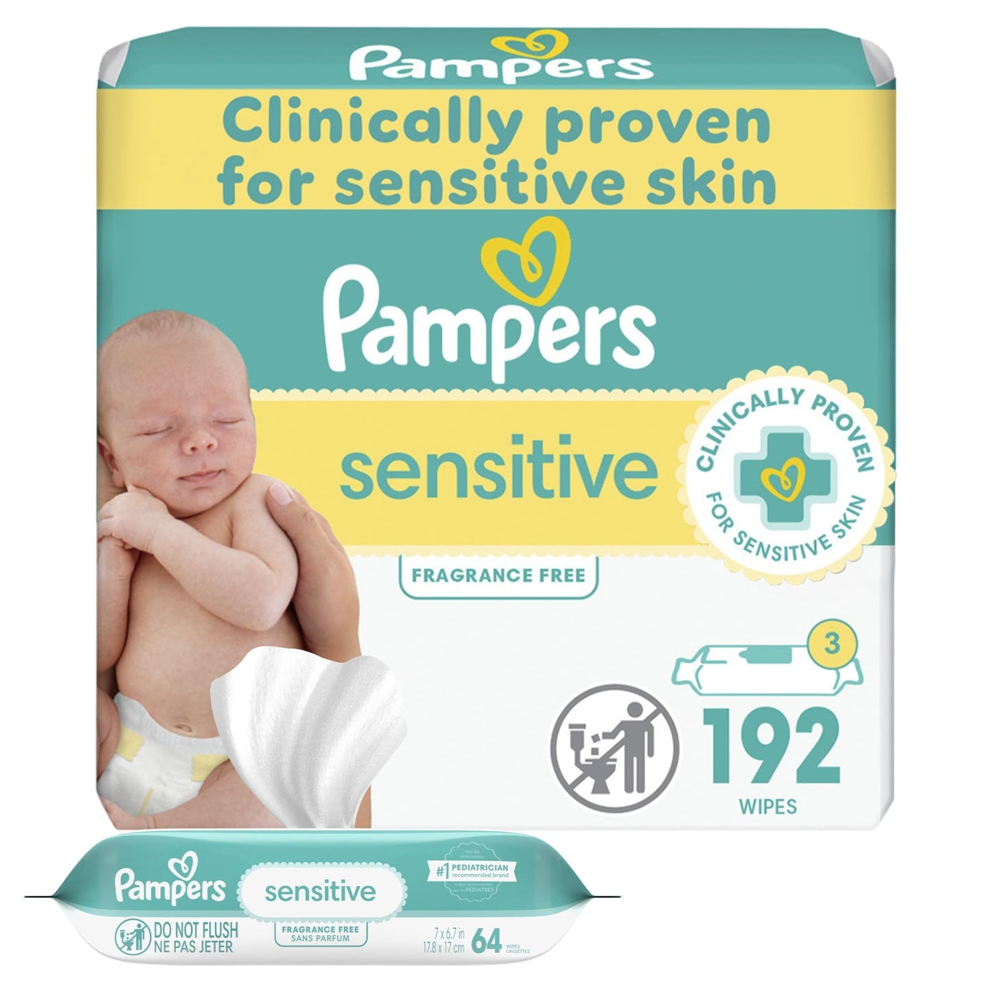 Pampers Sensitive Baby Wipes, Water Based, Hypoallergenic and Unscented, 8 Flip - Top Packs, 4 Refill Packs (1008 Wipes Total) - 7DAY'S