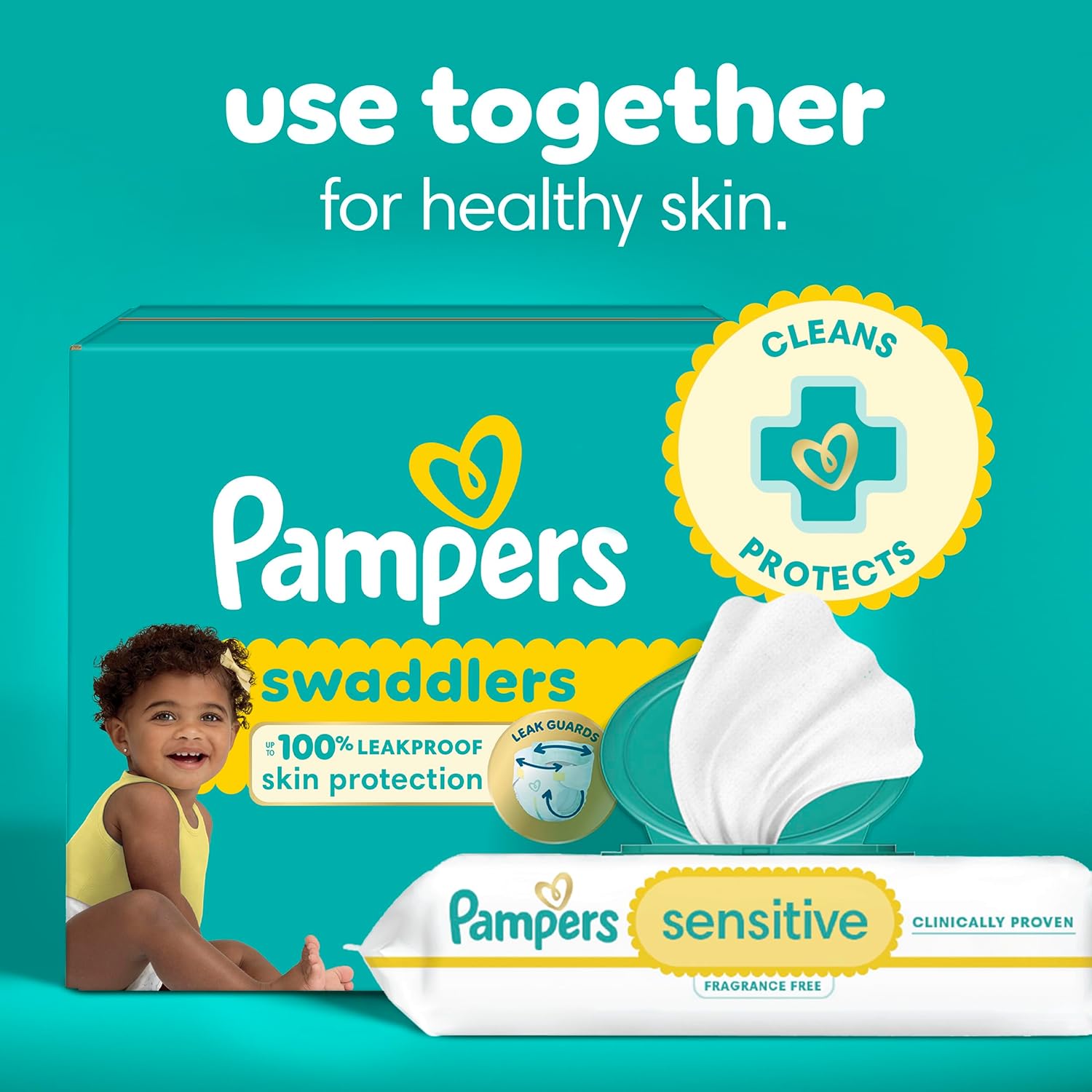 Pampers Sensitive Baby Wipes, Water Based, Hypoallergenic and Unscented, 8 Flip - Top Packs, 4 Refill Packs (1008 Wipes Total) - 7DAY'S