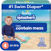 Pampers Swim Diapers - Splashers - Size 4, 18 Count, Gap - Free Disposable Baby Swimming Pants - 7DAY'S