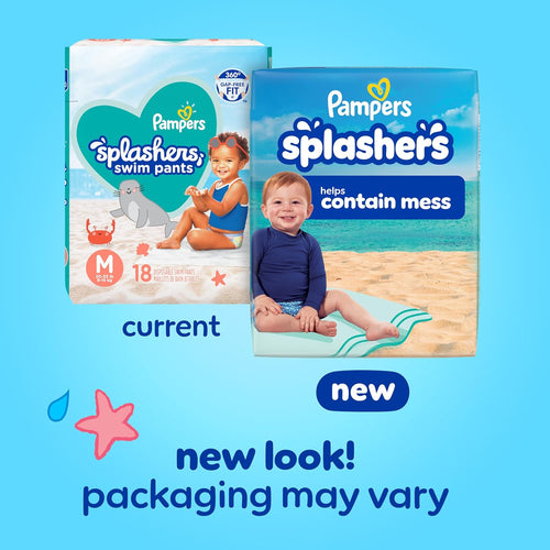 Pampers Swim Diapers - Splashers - Size 4, 18 Count, Gap - Free Disposable Baby Swimming Pants - 7DAY'S