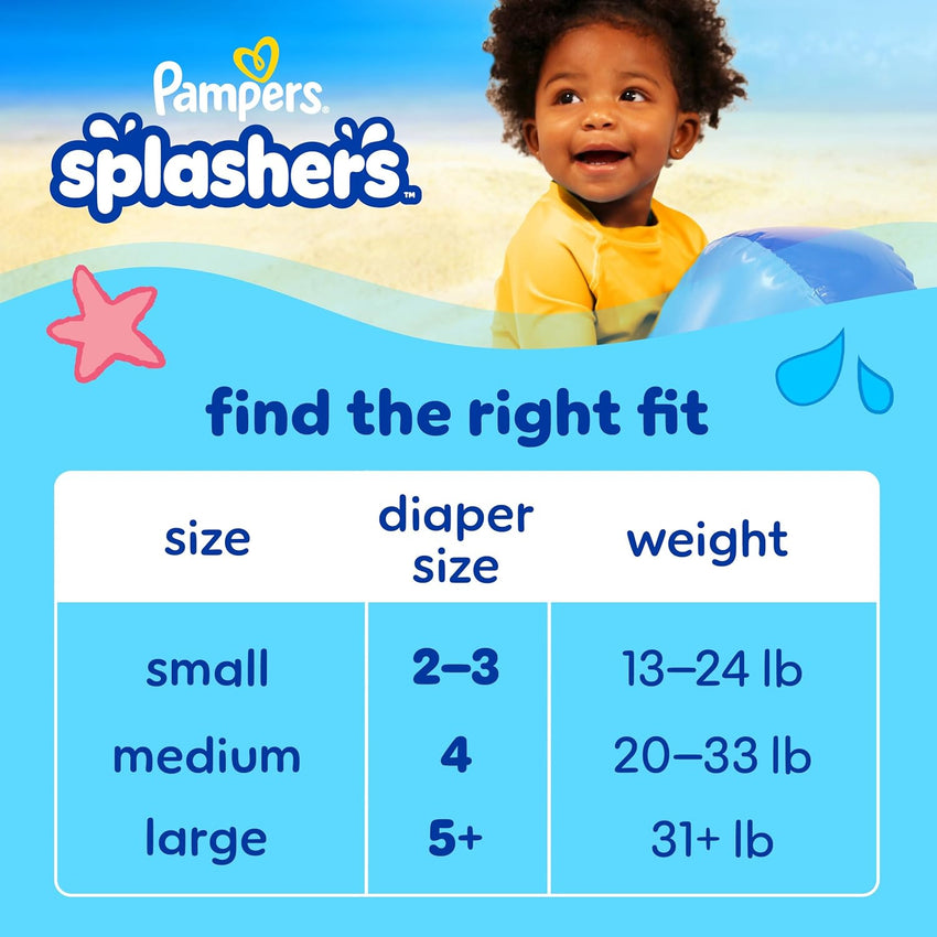 Pampers Swim Diapers - Splashers - Size 4, 18 Count, Gap - Free Disposable Baby Swimming Pants - 7DAY'S