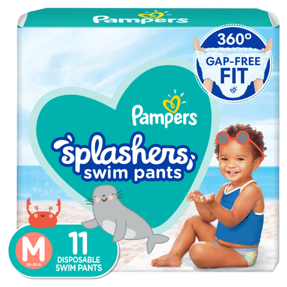 Pampers Swim Diapers - Splashers - Size 4, 18 Count, Gap - Free Disposable Baby Swimming Pants - 7DAY'S
