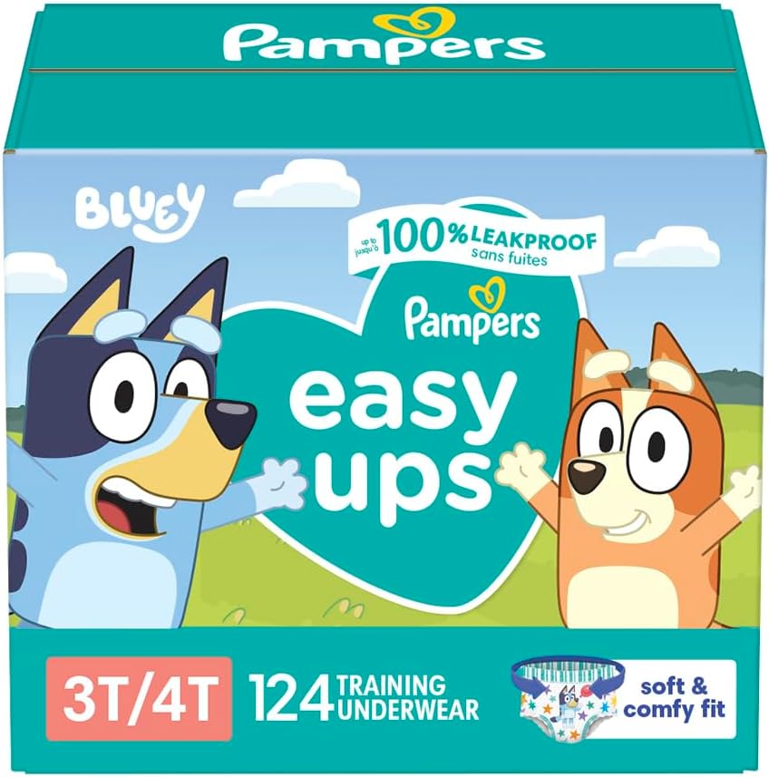 Pampers Training Pants - Easy Ups Boys & Girls Bluey - Size 3T - 4T, 124 Count, Children's Potty Underwear (Packaging May Vary) - 7DAY'S