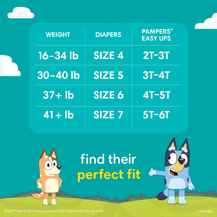 Pampers Training Pants - Easy Ups Boys & Girls Bluey - Size 3T - 4T, 124 Count, Children's Potty Underwear (Packaging May Vary) - 7DAY'S