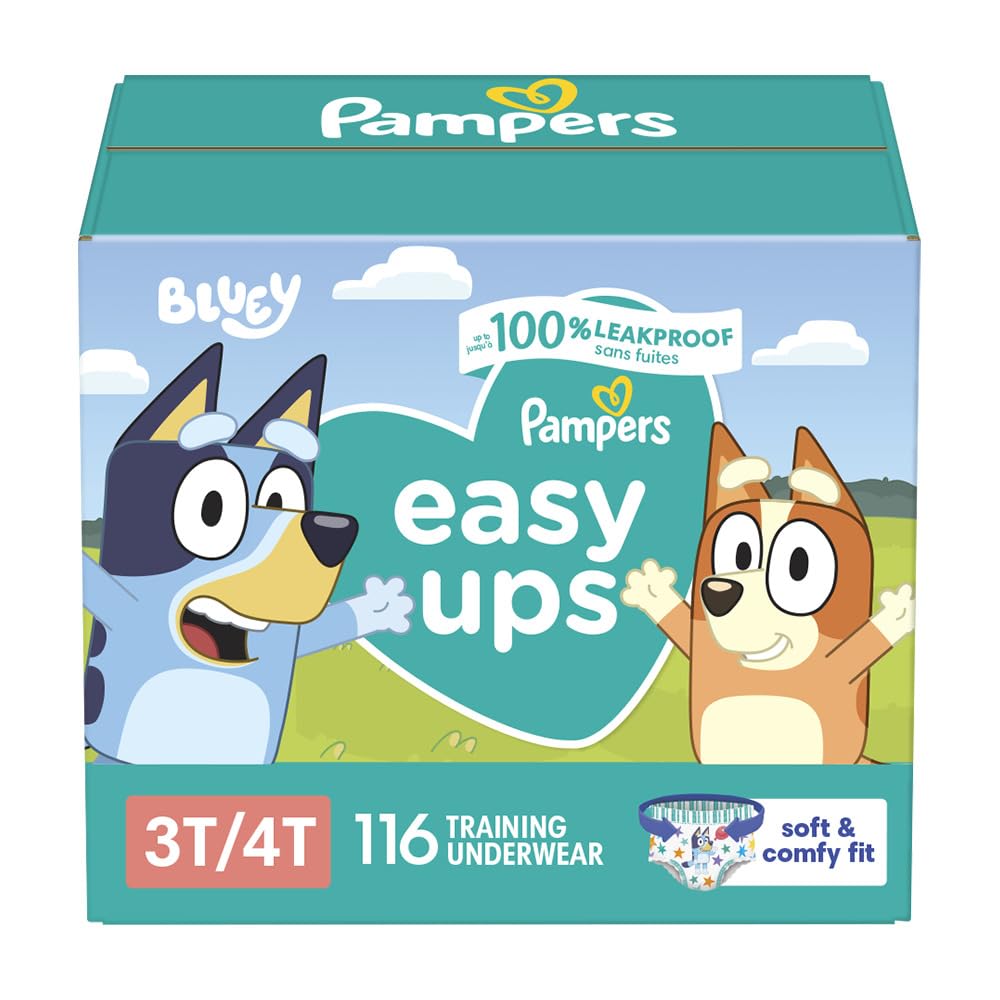Pampers Training Pants - Easy Ups Boys & Girls Bluey - Size 3T - 4T, 124 Count, Children's Potty Underwear (Packaging May Vary) - 7DAY'S
