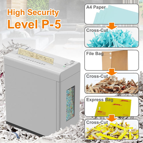 Paper Shredder, 5 - Sheet Micro Cut with 2.65 Gallons Bin, P - 5 High Security Level, 5 Munites Non - Stop Working Time, Compact Design Pull Out Basket with Jam Proof System for Home Office - 7DAY'S