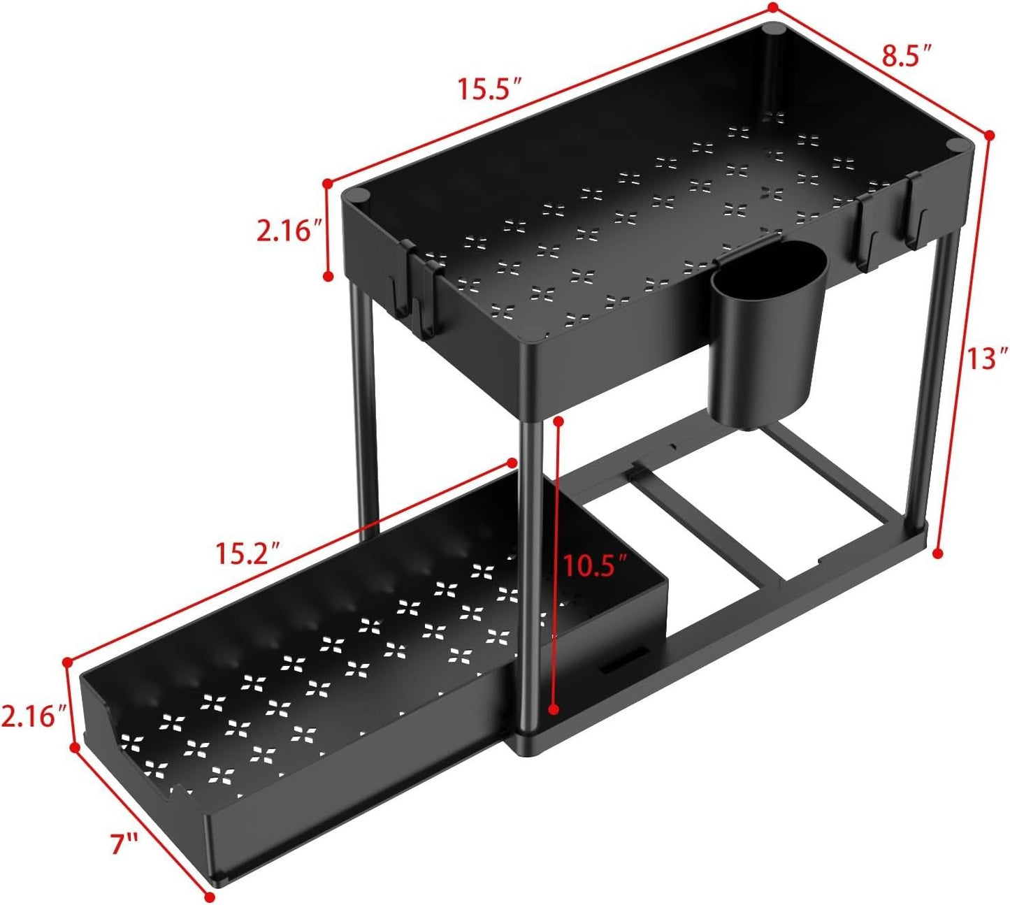 Paquete De 1 Organizador Debajo Del Fregadero, Organizadores De Gabinete De Baño, Cajón Deslizante De 2 Niveles Para Ganchos Para Colgar Tazas, Estante De Almacenamiento Multiusos Para Cocina Y - 7DAY'S