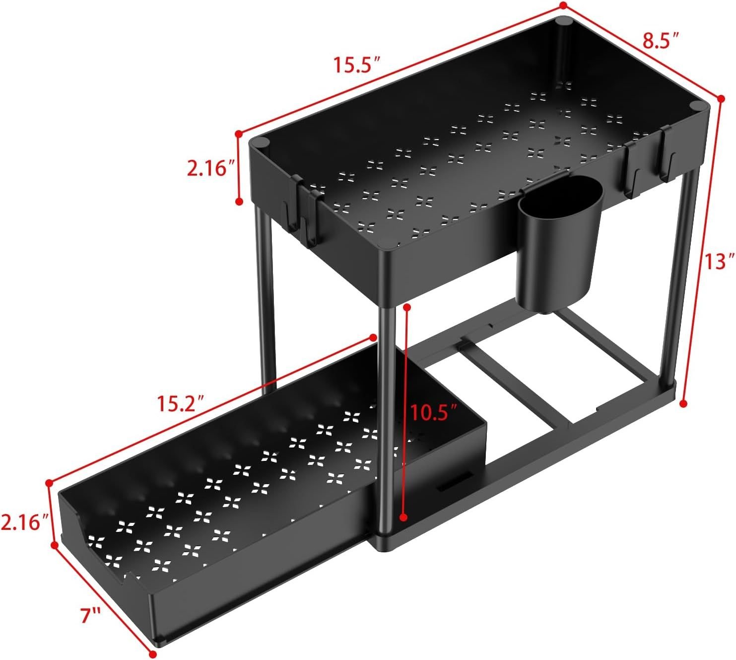 Paquete De 1 Organizador Debajo Del Fregadero, Organizadores De Gabinete De Baño, Cajón Deslizante De 2 Niveles Para Ganchos Para Colgar Tazas, Estante De Almacenamiento Multiusos Para Cocina Y - 7DAY'S