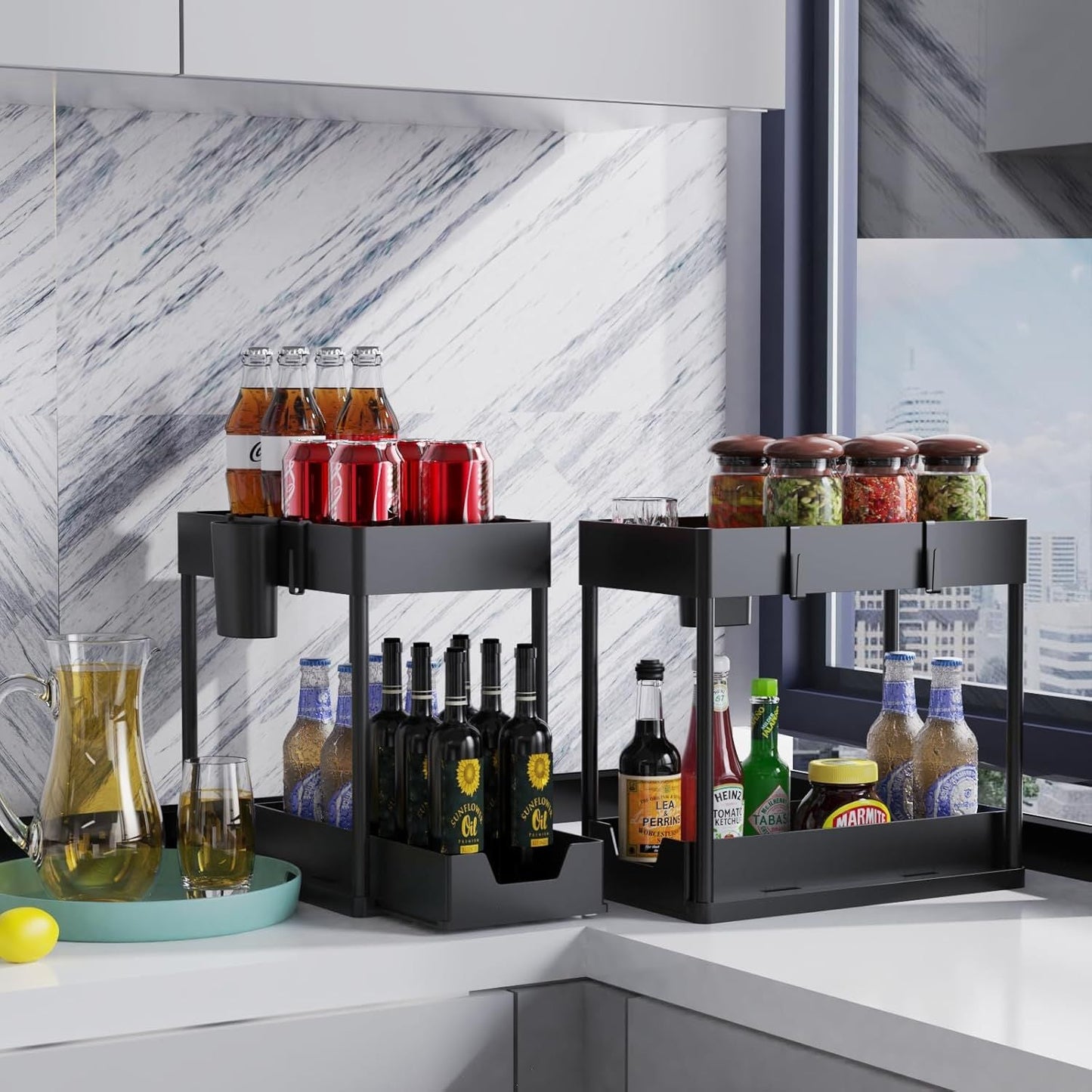 Paquete De 1 Organizador Debajo Del Fregadero, Organizadores De Gabinete De Baño, Cajón Deslizante De 2 Niveles Para Ganchos Para Colgar Tazas, Estante De Almacenamiento Multiusos Para Cocina Y - 7DAY'S