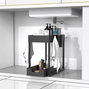 Paquete De 1 Organizador Debajo Del Fregadero, Organizadores De Gabinete De Baño, Cajón Deslizante De 2 Niveles Para Ganchos Para Colgar Tazas, Estante De Almacenamiento Multiusos Para Cocina Y
