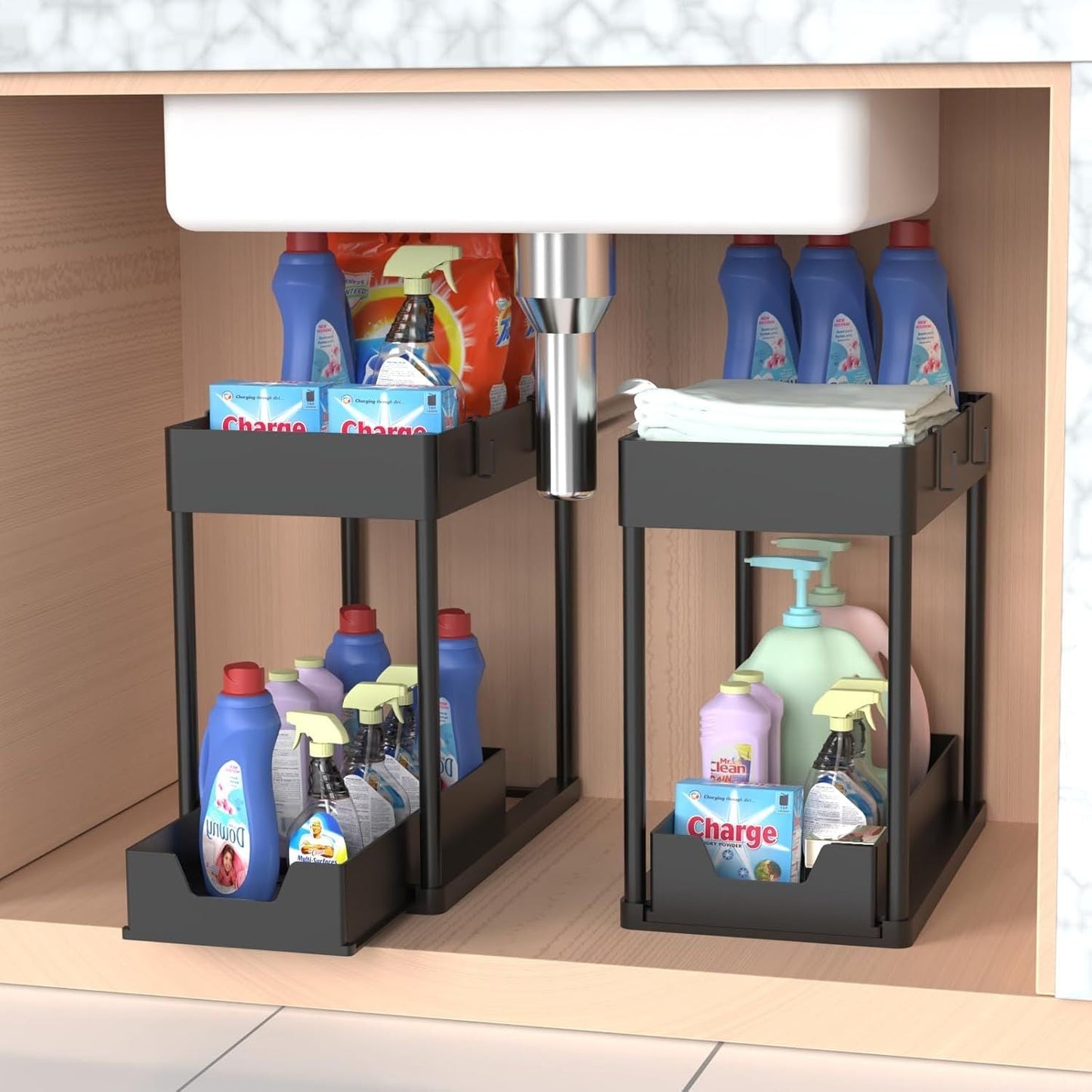 Paquete De 1 Organizador Debajo Del Fregadero, Organizadores De Gabinete De Baño, Cajón Deslizante De 2 Niveles Para Ganchos Para Colgar Tazas, Estante De Almacenamiento Multiusos Para Cocina Y - 7DAY'S