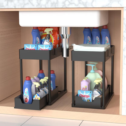 Paquete De 1 Organizador Debajo Del Fregadero, Organizadores De Gabinete De Baño, Cajón Deslizante De 2 Niveles Para Ganchos Para Colgar Tazas, Estante De Almacenamiento Multiusos Para Cocina Y - 7DAY'S