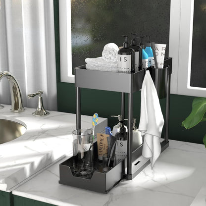 Paquete De 1 Organizador Debajo Del Fregadero, Organizadores De Gabinete De Baño, Cajón Deslizante De 2 Niveles Para Ganchos Para Colgar Tazas, Estante De Almacenamiento Multiusos Para Cocina Y - 7DAY'S