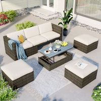 Patio Furniture Sets; 5 - Piece Patio Wicker Sofa with Adustable Backrest; Cushions; Ottomans and Lift Top Coffee Table - 7DAY'S