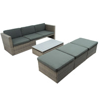 Patio Furniture Sets; 5 - Piece Patio Wicker Sofa with Adustable Backrest; Cushions; Ottomans and Lift Top Coffee Table - 7DAY'S