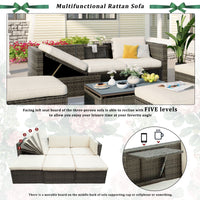 Patio Furniture Sets; 5 - Piece Patio Wicker Sofa with Adustable Backrest; Cushions; Ottomans and Lift Top Coffee Table - 7DAY'S