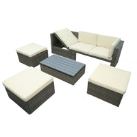 Patio Furniture Sets; 5 - Piece Patio Wicker Sofa with Adustable Backrest; Cushions; Ottomans and Lift Top Coffee Table - 7DAY'S