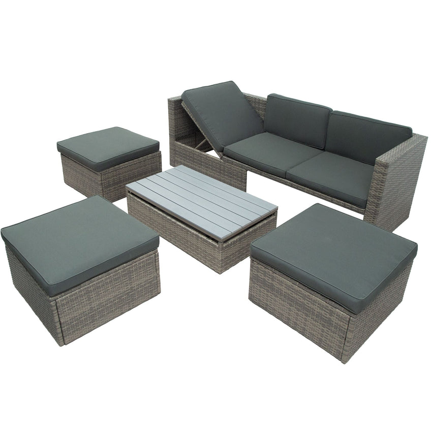 Patio Furniture Sets; 5 - Piece Patio Wicker Sofa with Adustable Backrest; Cushions; Ottomans and Lift Top Coffee Table - 7DAY'S