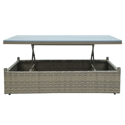 Patio Furniture Sets; 5 - Piece Patio Wicker Sofa with Adustable Backrest; Cushions; Ottomans and Lift Top Coffee Table - 7DAY'S
