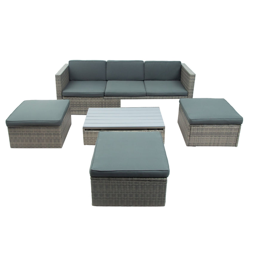 Patio Furniture Sets; 5 - Piece Patio Wicker Sofa with Adustable Backrest; Cushions; Ottomans and Lift Top Coffee Table - 7DAY'S