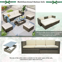 Patio Furniture Sets; 5 - Piece Patio Wicker Sofa with Adustable Backrest; Cushions; Ottomans and Lift Top Coffee Table - 7DAY'S