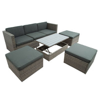 Patio Furniture Sets; 5 - Piece Patio Wicker Sofa with Adustable Backrest; Cushions; Ottomans and Lift Top Coffee Table - 7DAY'S