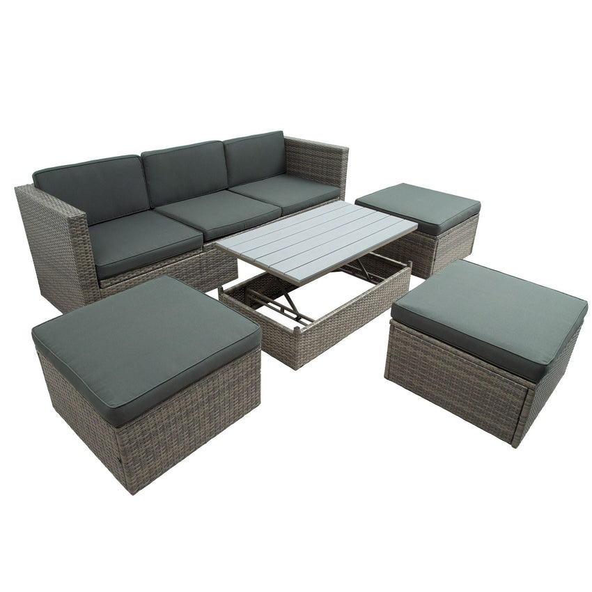 Patio Furniture Sets; 5 - Piece Patio Wicker Sofa with Adustable Backrest; Cushions; Ottomans and Lift Top Coffee Table - 7DAY'S