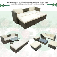 Patio Furniture Sets; 5 - Piece Patio Wicker Sofa with Adustable Backrest; Cushions; Ottomans and Lift Top Coffee Table - 7DAY'S