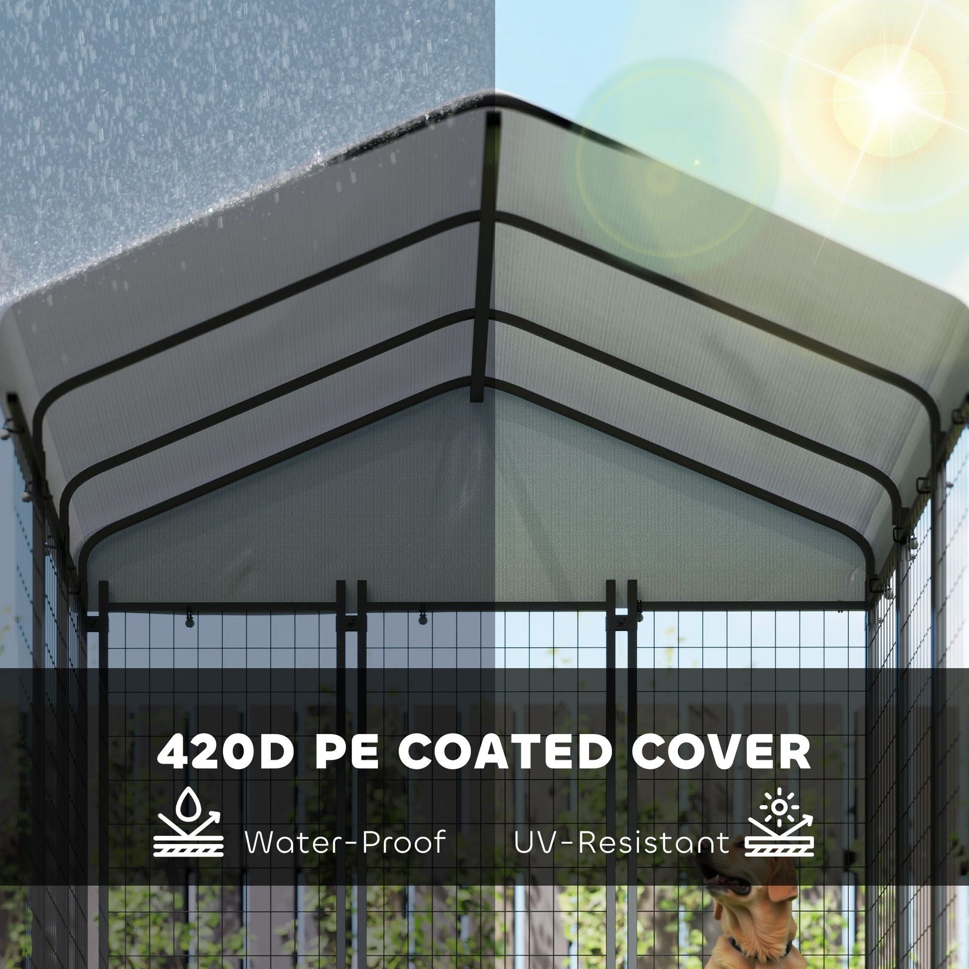 PawHut 5.9' x 5.9' x 6' Outdoor Dog Kennel with Roof, Rotating & 4 - Level Adjustable Bowls - 7DAY'S