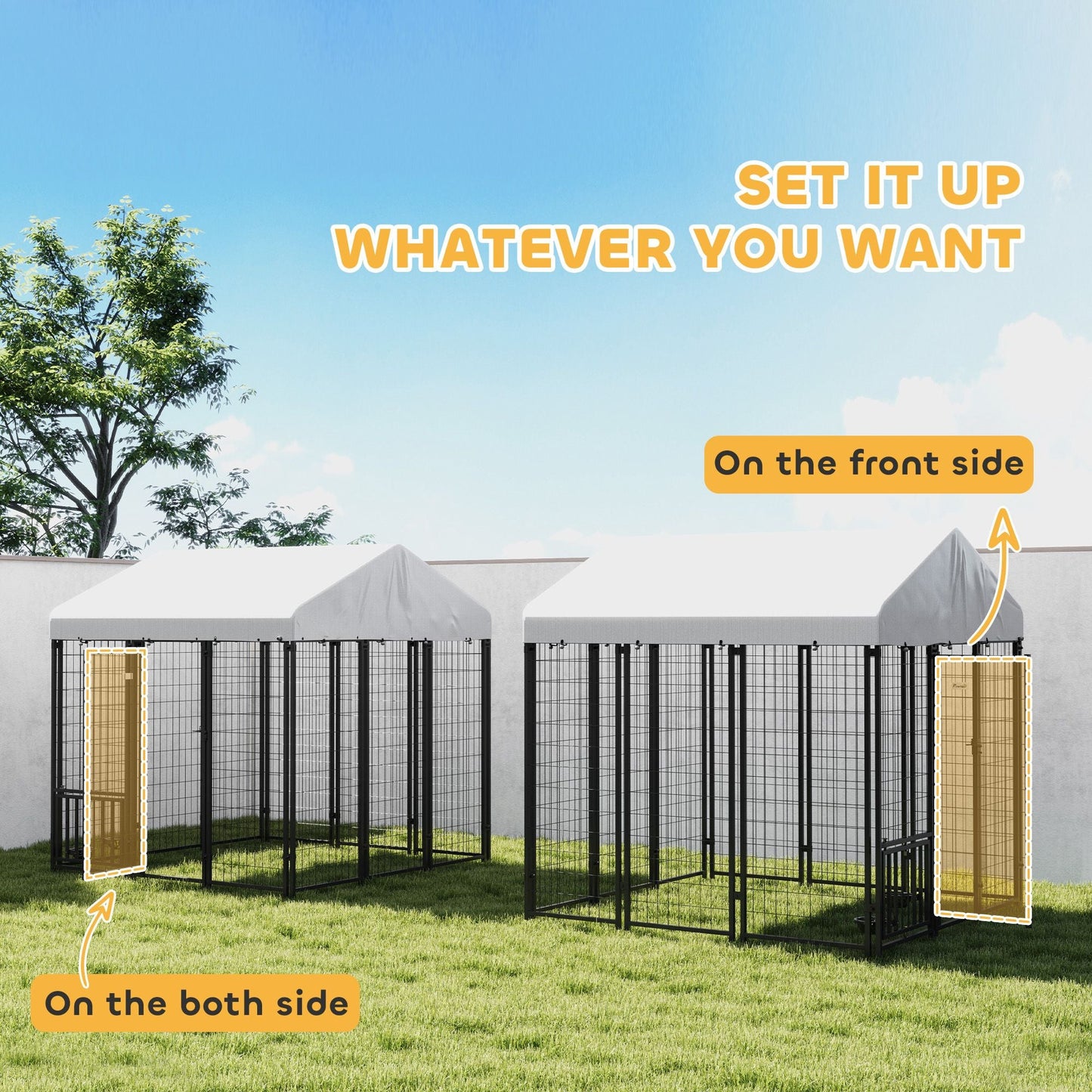 PawHut 5.9' x 5.9' x 6' Outdoor Dog Kennel with Roof, Rotating & 4 - Level Adjustable Bowls - 7DAY'S