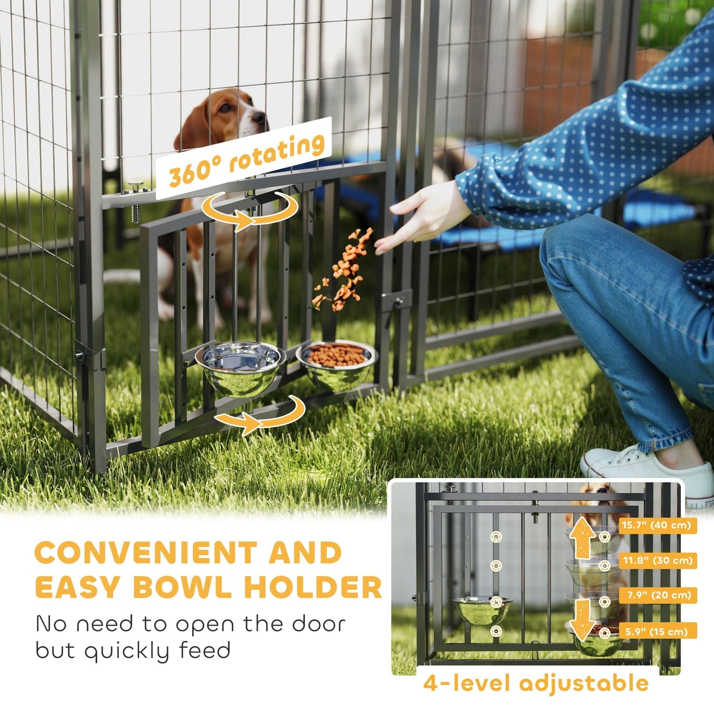 PawHut 5.9' x 5.9' x 6' Outdoor Dog Kennel with Roof, Rotating & 4 - Level Adjustable Bowls - 7DAY'S