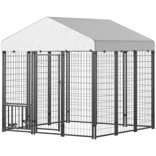 PawHut 5.9' x 5.9' x 6' Outdoor Dog Kennel with Roof, Rotating & 4-Level Adjustable Bowls
