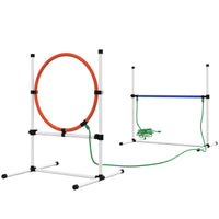 PawHut 5pc Dog Agility Training Equipment Set with Spray Water Tube, White - 7DAY'S