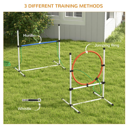 PawHut 5pc Dog Agility Training Equipment Set with Spray Water Tube, White - 7DAY'S